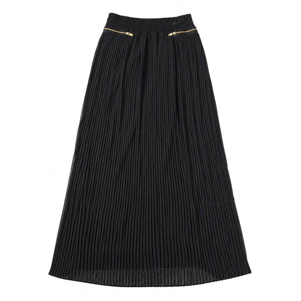Women's MNG Mango Black Pleated A-line Elastic Waist Midi Skirt Size XS